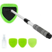 Windshield Cleaner Tool - Portable Car Interior Cleaning Kit with Extendable Handle, 4 Microfiber Towel Pads, Auto Glass Wiper for Windshield, Trucks, SUVs, RVs, and Home Windows